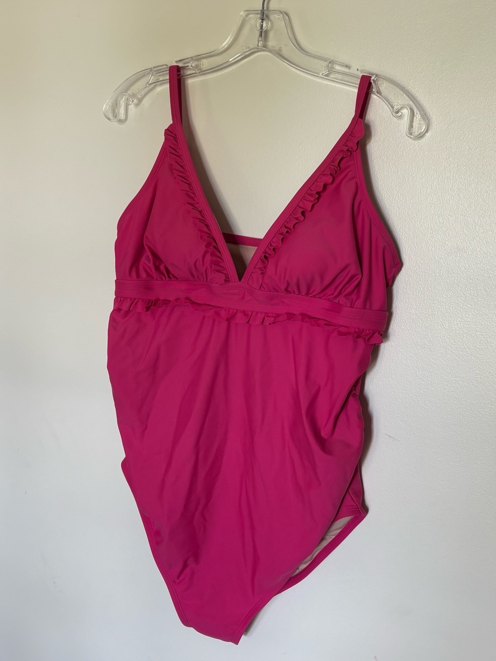 Maternity Pink Ruffled One-Piece Swimsuit - Large